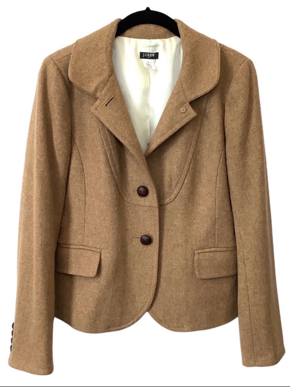 J. Crew Iconic Bella Wool Blazer Tan Herringbone